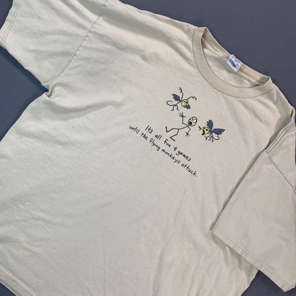 VTG Tennessee River Shirt Men 2XL Beige Flying Monkeys Funny Graphic Tee Y2K 90s